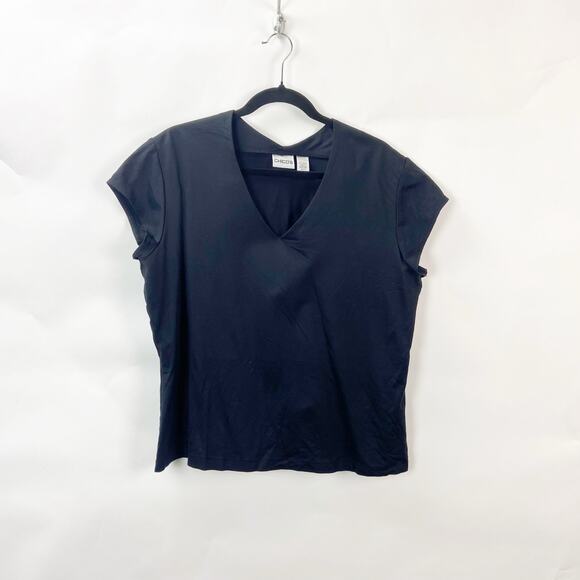2/$30 Chico's 3 XL Womens Solid Black Jersey Knit Stretchy V-neck Top Blouse - Picture 1 of 8